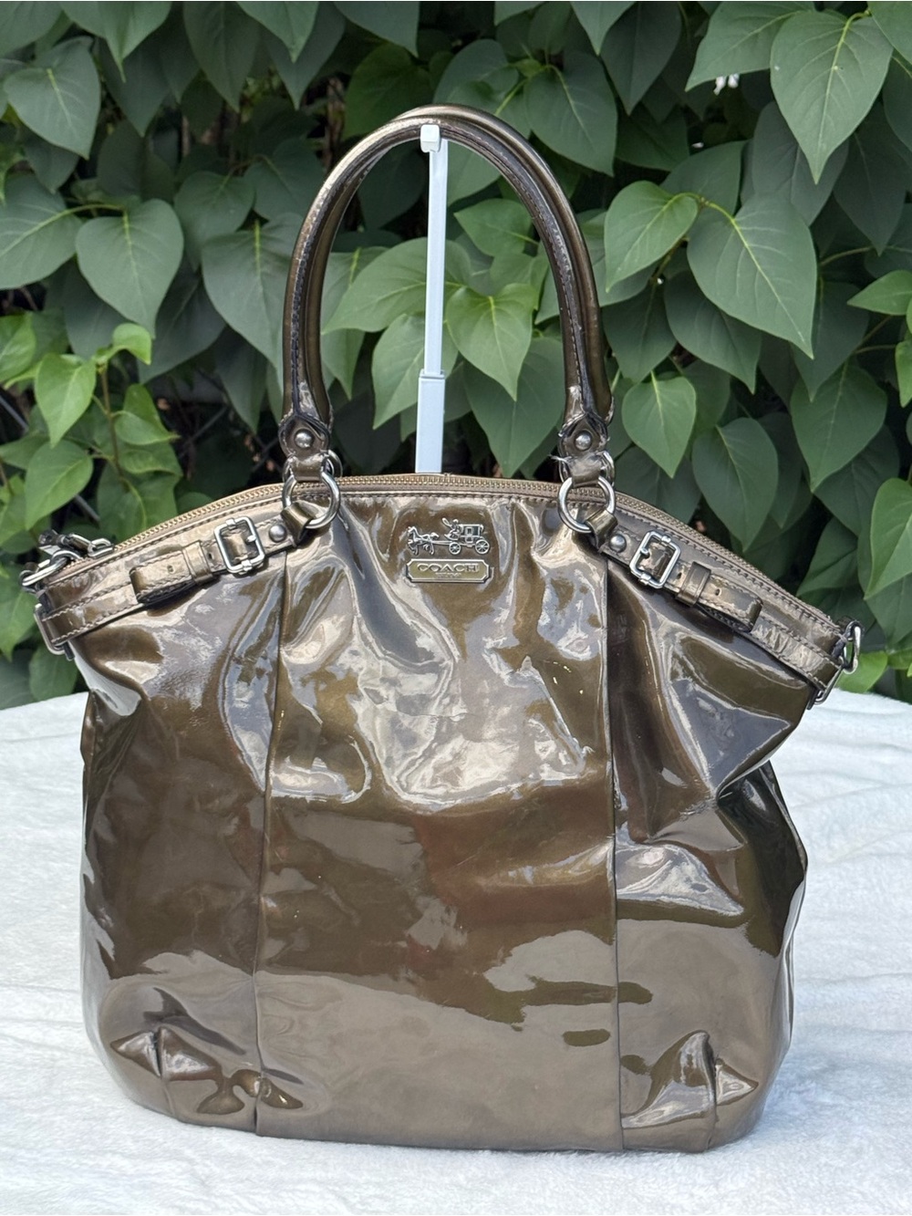Coach Madison Lindsay Pewter Patent Leather